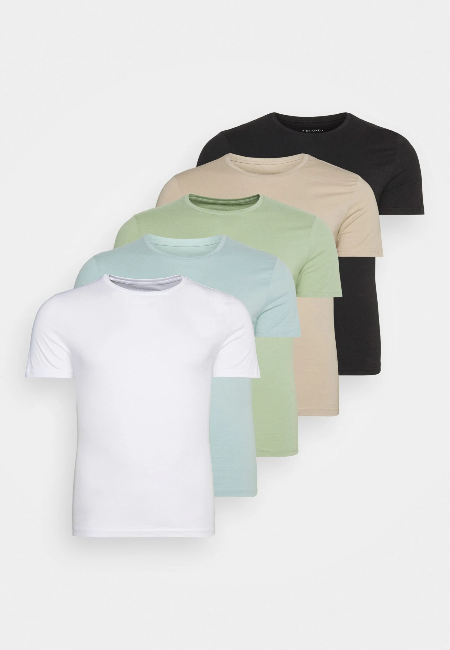 Pier One 5 Pack - T-Shirt Basic - White/Beige/Black 2 Pier One 5 Pack - T-Shirt Basic - White/Beige/Black