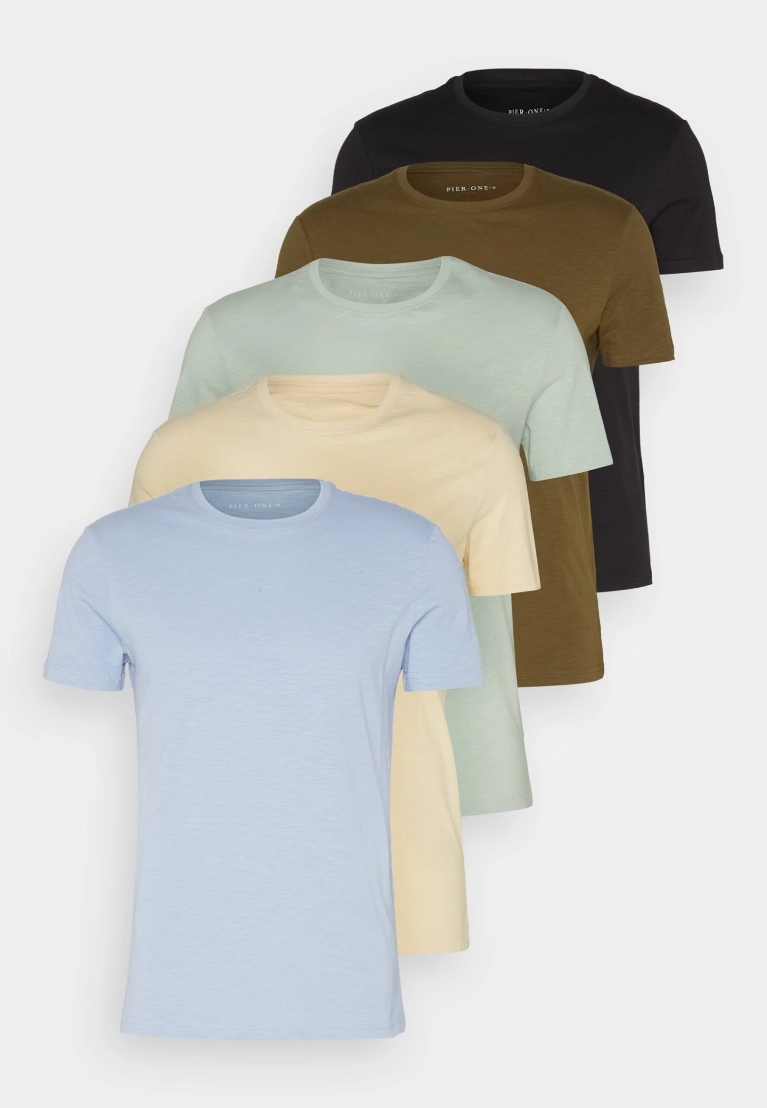 Pier One 5 Pack - T-Shirt Basic - Black/Light Blue/Khaki/Mint/Beige 10 Pier One 5 Pack - T-Shirt Basic - Black/Light Blue/Khaki/Mint/Beige - Afbeelding 8