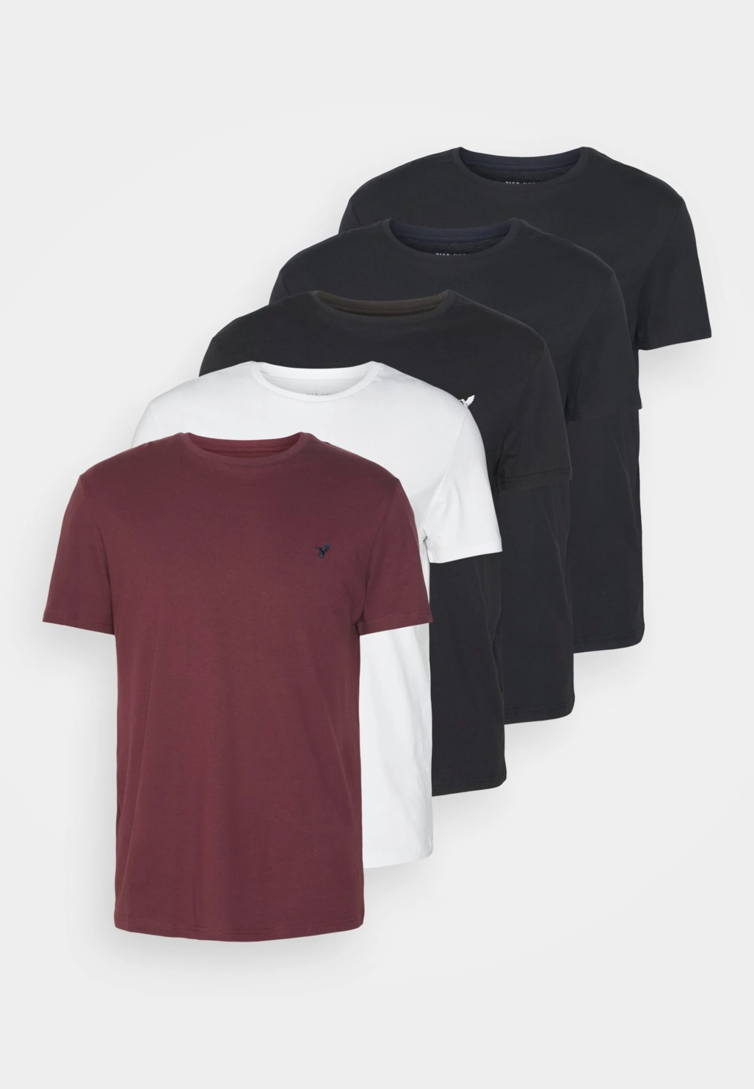 Pier One 5 Pack - T-Shirt Basic - Black/White/Dark Blue 8 Pier One 5 Pack - T-Shirt Basic - Black/White/Dark Blue - Afbeelding 6