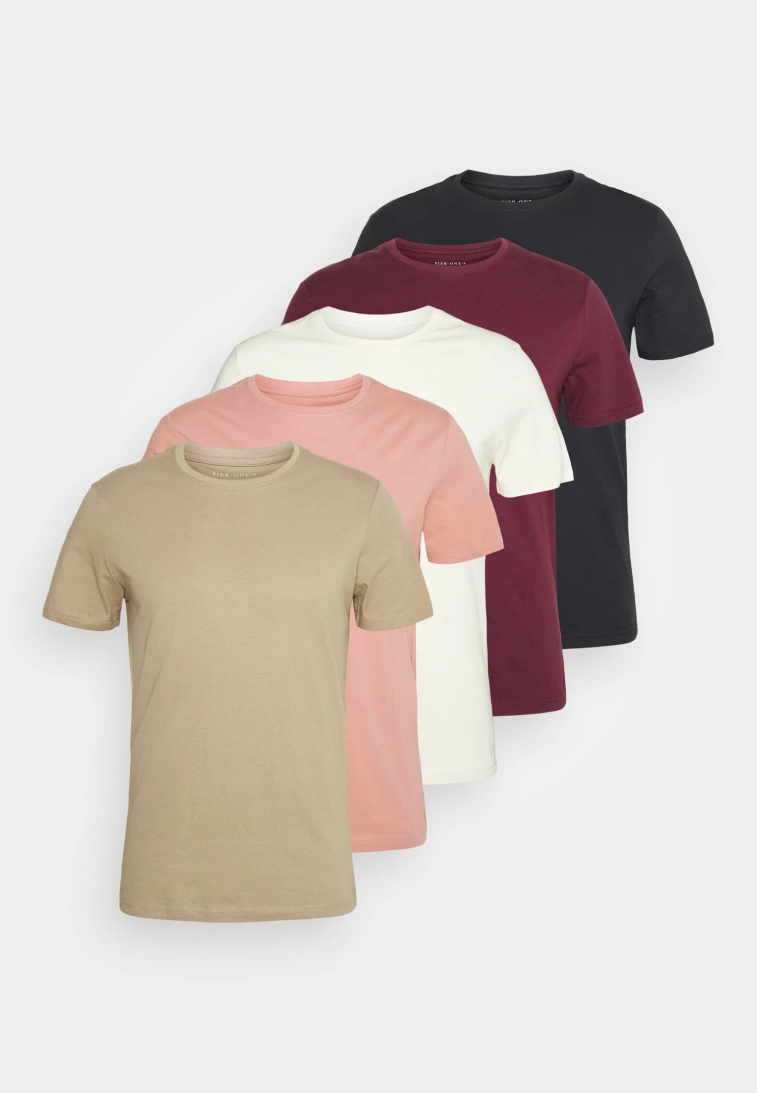Pier One 5 Pack - T-Shirt Basic - White/Beige/Bordeaux 3 Pier One 5 Pack - T-Shirt Basic - White/Beige/Bordeaux